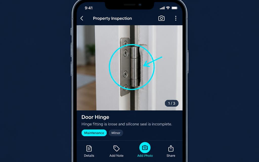 A property defect photographed and marked directly in InsProQ.